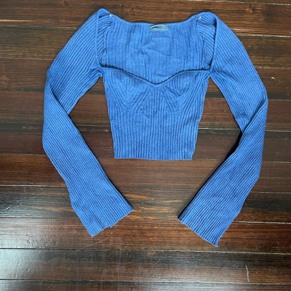 Urban Outfitters Blue Ribbed Long Sleeve Top